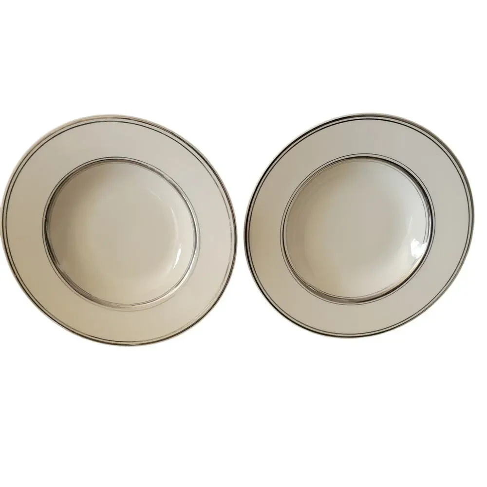 Vintage Atlas China Soup Bowls: Silver Trim, Fine China, Chic USA Made, Set of 2